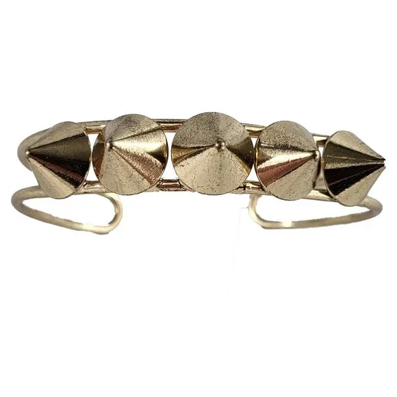 Gold Tone Cuff Bracelet with Spikes - Picture 2 of 4